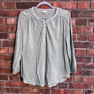 Lucky Brand womens floral embroidered peasant top boho green L